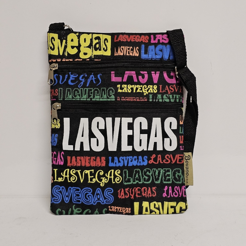 Las Vegas Souvenir Shoulder Bag Crossbody Purse Multi Color Print by Bovano USA